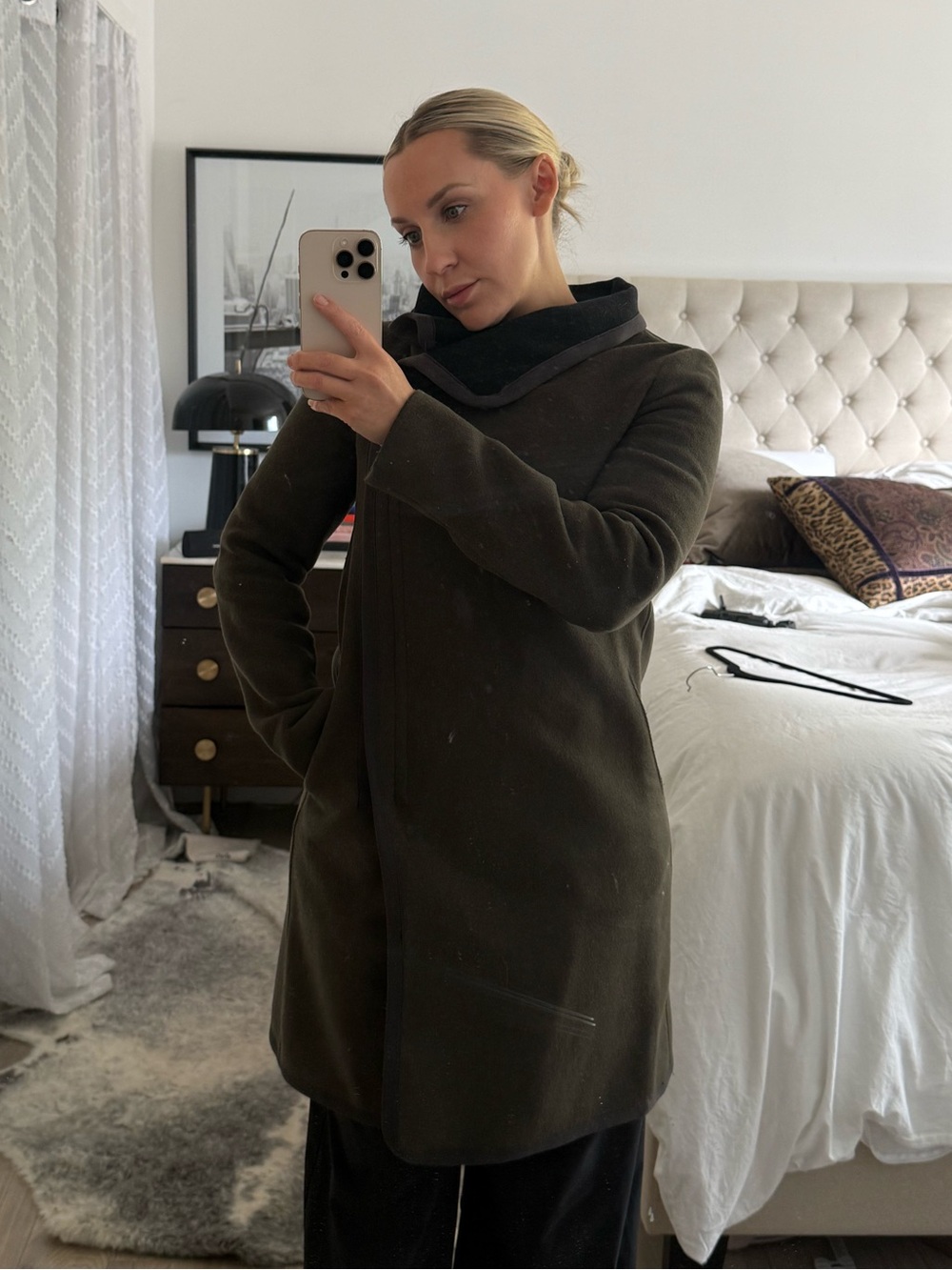 Aritzia Babaton Olive Wool Funnel Neck Coat